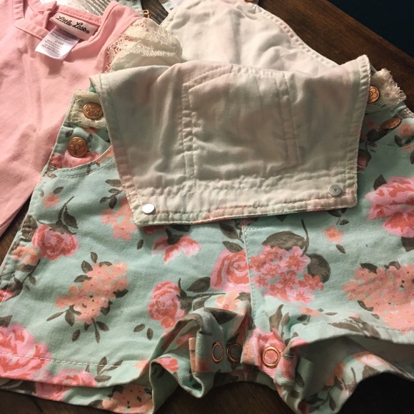 24M Floral overalls laced flutter sleeve top/belt - Picture 3 of 6